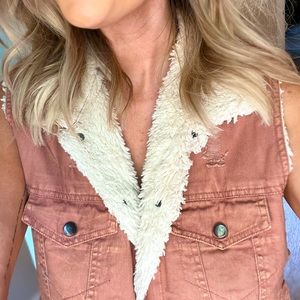 Gilded Intent Sherpa Mauve Denim Vest